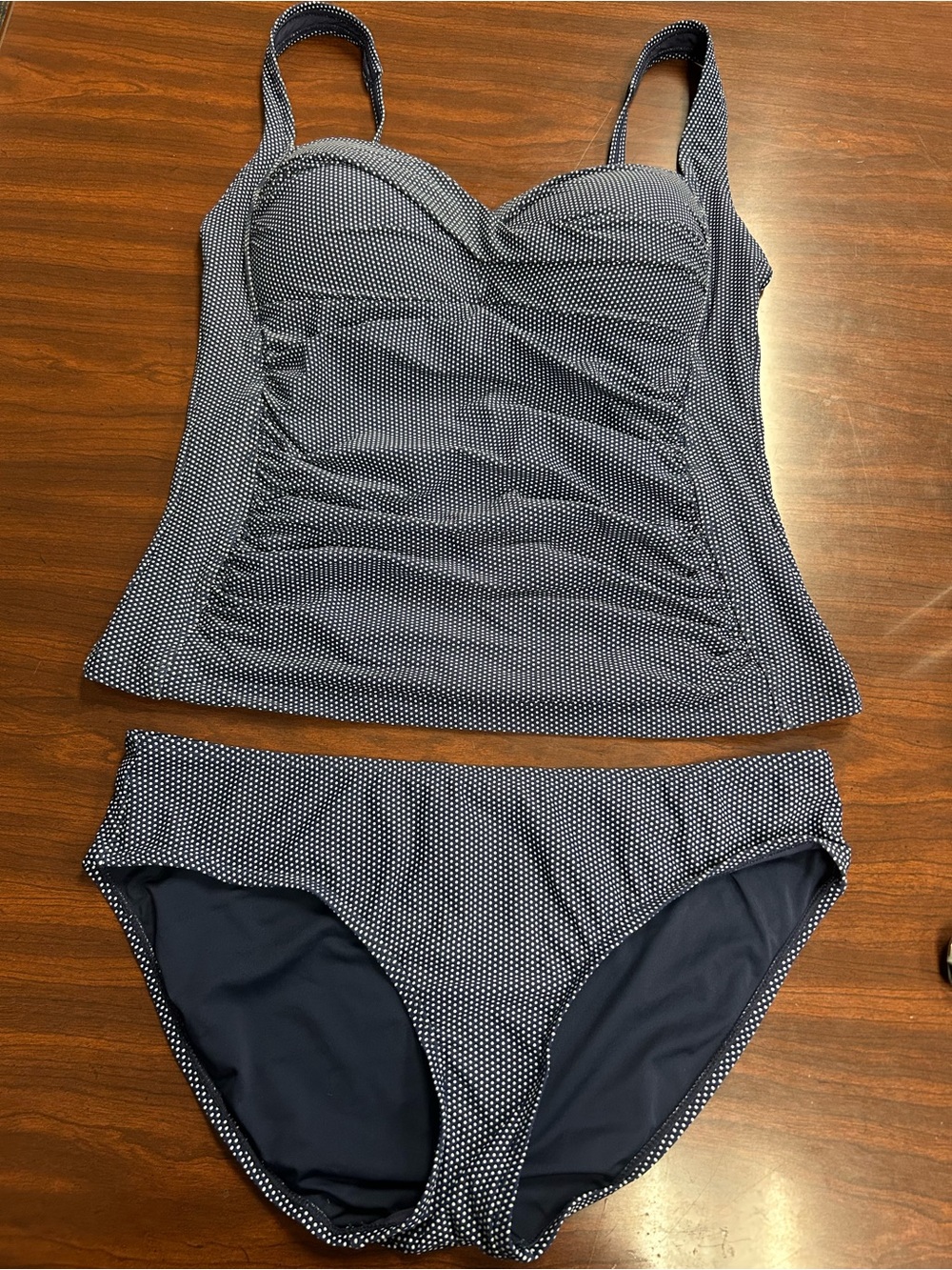 Nip Tuck Swim Navy/White Polka Dot 2pc Tankini w/ multi fit bra insert size 10